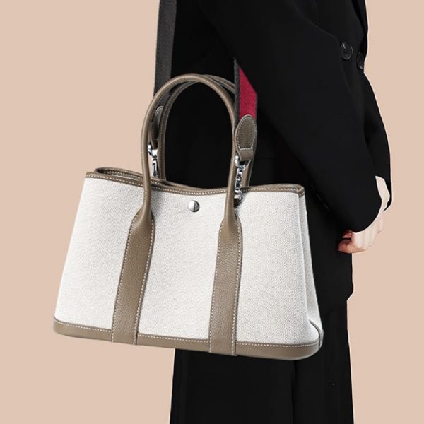 ガーデン パーティー バッグ キャンバス トート レザー ハンドル トート バッグ レディース 人気 40 代 キャンバス トート 2way 本 革 バッグ 可愛い ハンドバッグ 安い かわいい 定番 トート バッグ - 画像 (5)