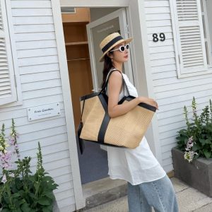 夏 トート バッグ ビーチ バッグ トート ラフィア 編み バッグ 本 革 トート バッグ レディース 手提げ バッグ おしゃれ ポーチ 付き バッグ オフィス カジュアル カバン