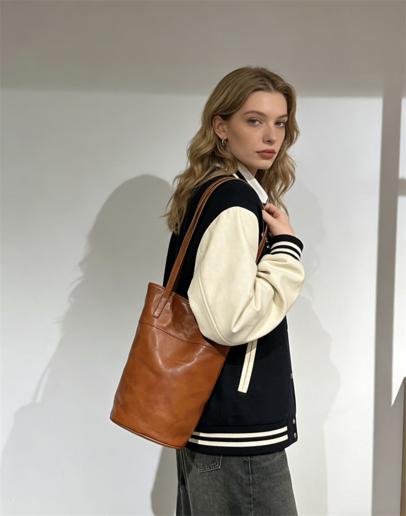 本 革 トート バッグ 縦長 ヴィンテージ バッグ ショルダー バケツ 型 ショルダー バッグ トート バッグ シンプル 肩掛け カバン レディース 母 プレゼント バッグ