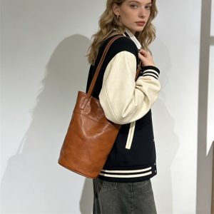 本 革 トート バッグ 縦長 ヴィンテージ バッグ ショルダー バケツ 型 ショルダー バッグ トート バッグ シンプル 肩掛け カバン レディース 母 プレゼント バッグ