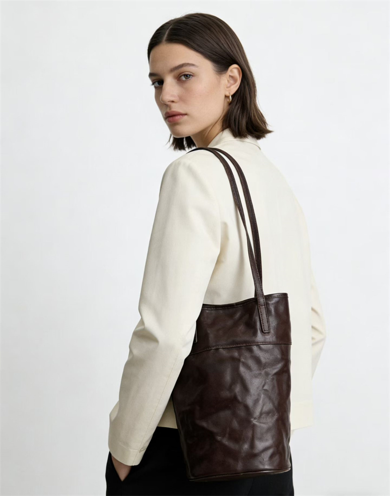 本 革 トート バッグ 縦長 ヴィンテージ バッグ ショルダー バケツ 型 ショルダー バッグ トート バッグ シンプル 肩掛け カバン レディース 母 プレゼント バッグ