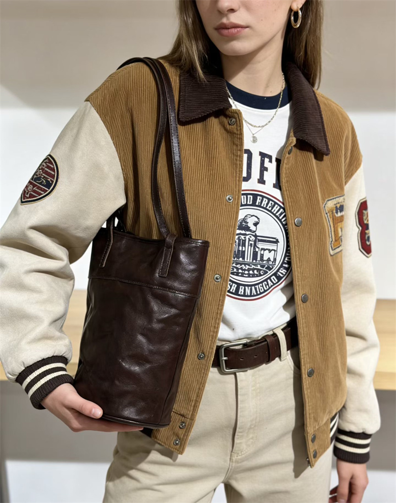 本 革 トート バッグ 縦長 ヴィンテージ バッグ ショルダー バケツ 型 ショルダー バッグ トート バッグ シンプル 肩掛け カバン レディース 母 プレゼント バッグ