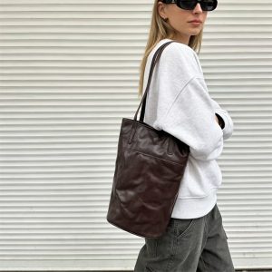 本 革 トート バッグ 縦長 ヴィンテージ バッグ ショルダー バケツ 型 ショルダー バッグ トート バッグ シンプル 肩掛け カバン レディース 母 プレゼント バッグ